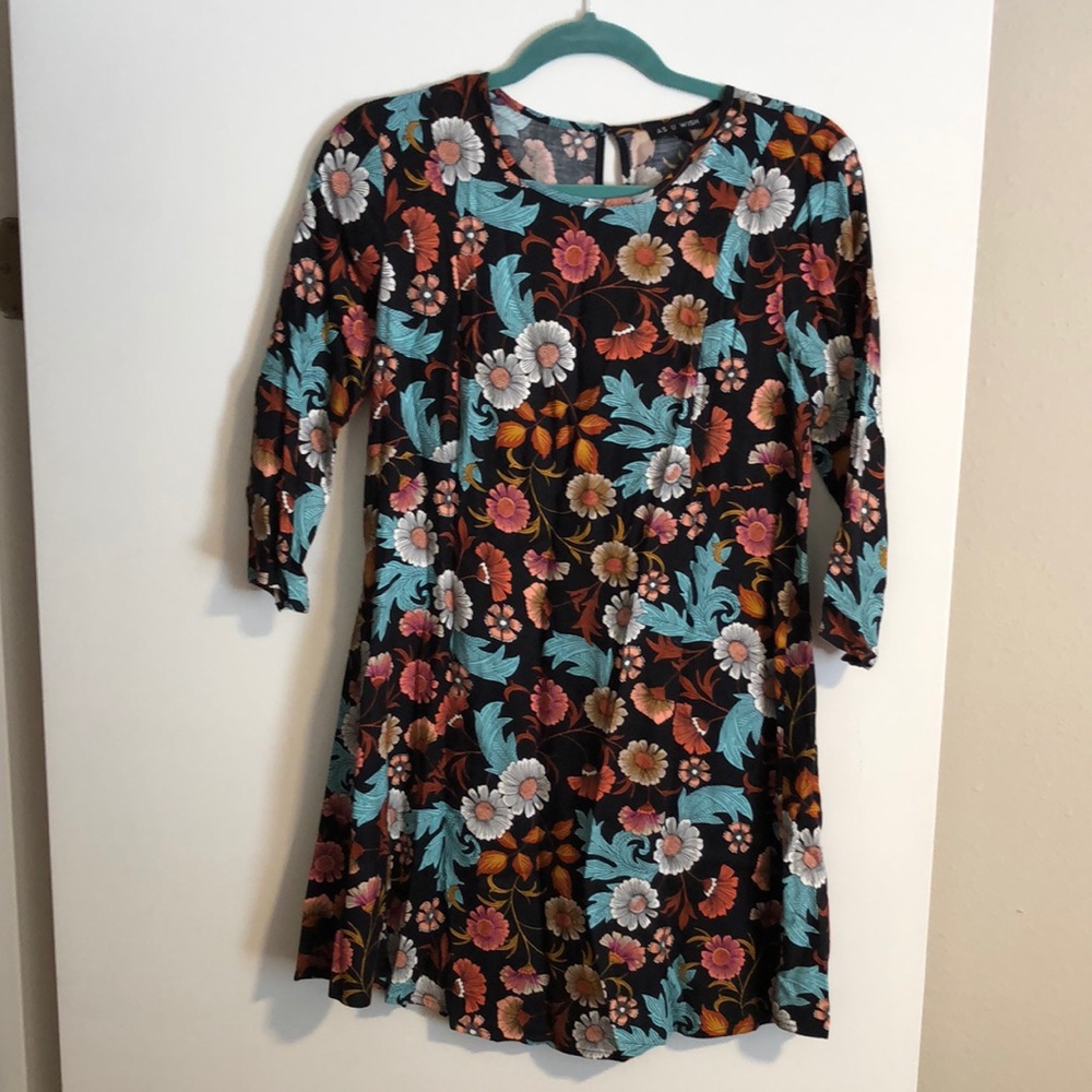 As U Wish small black floral dress 3/4 sleeve